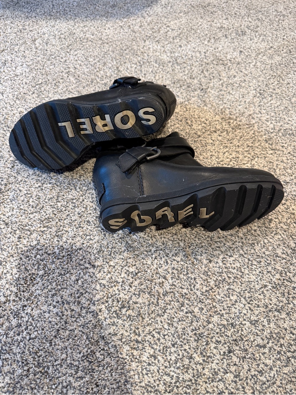 Sorel Black Leather Ankle Booties with Dual Buckle Straps - Picture 2 of 4